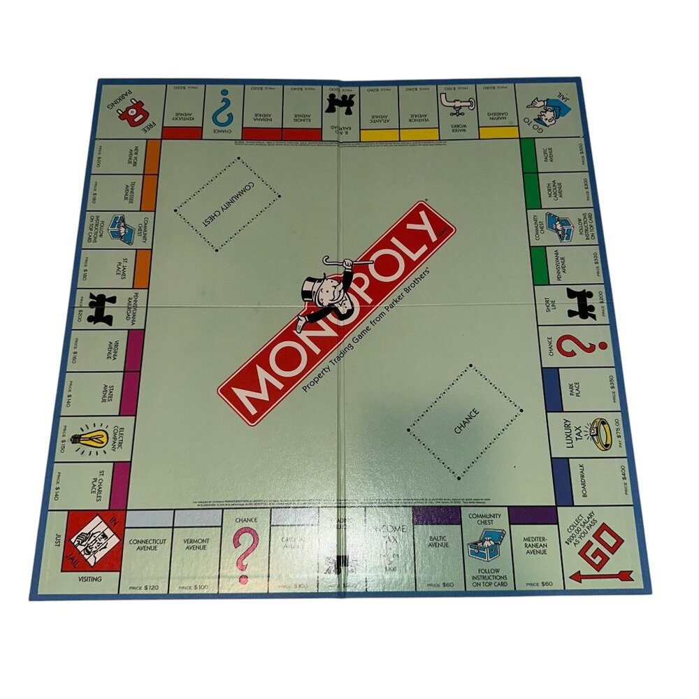 Vintage 1998 Monopoly Game Board Foldable Replacement Parts Multicolor